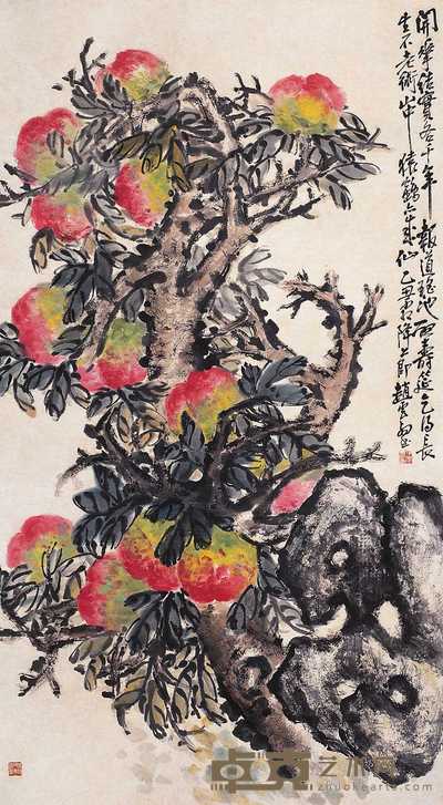 赵云壑 署年：乙丑（1925） 桃实千年 立轴 144×80cm
